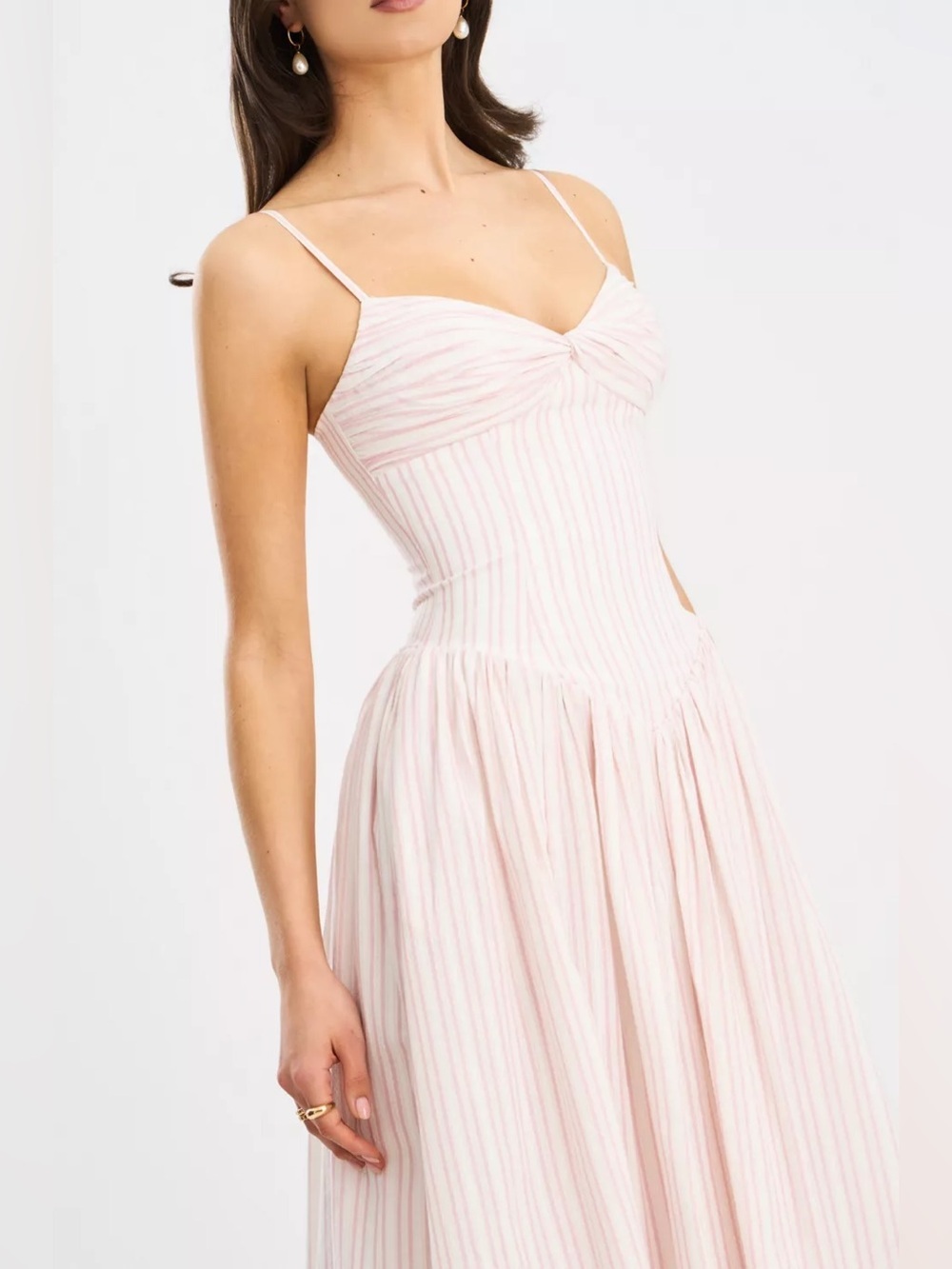 Zania Pink Stripe Ruched Breast Cotton Midi Dress Small NEW in bag - Picture 3 of 10